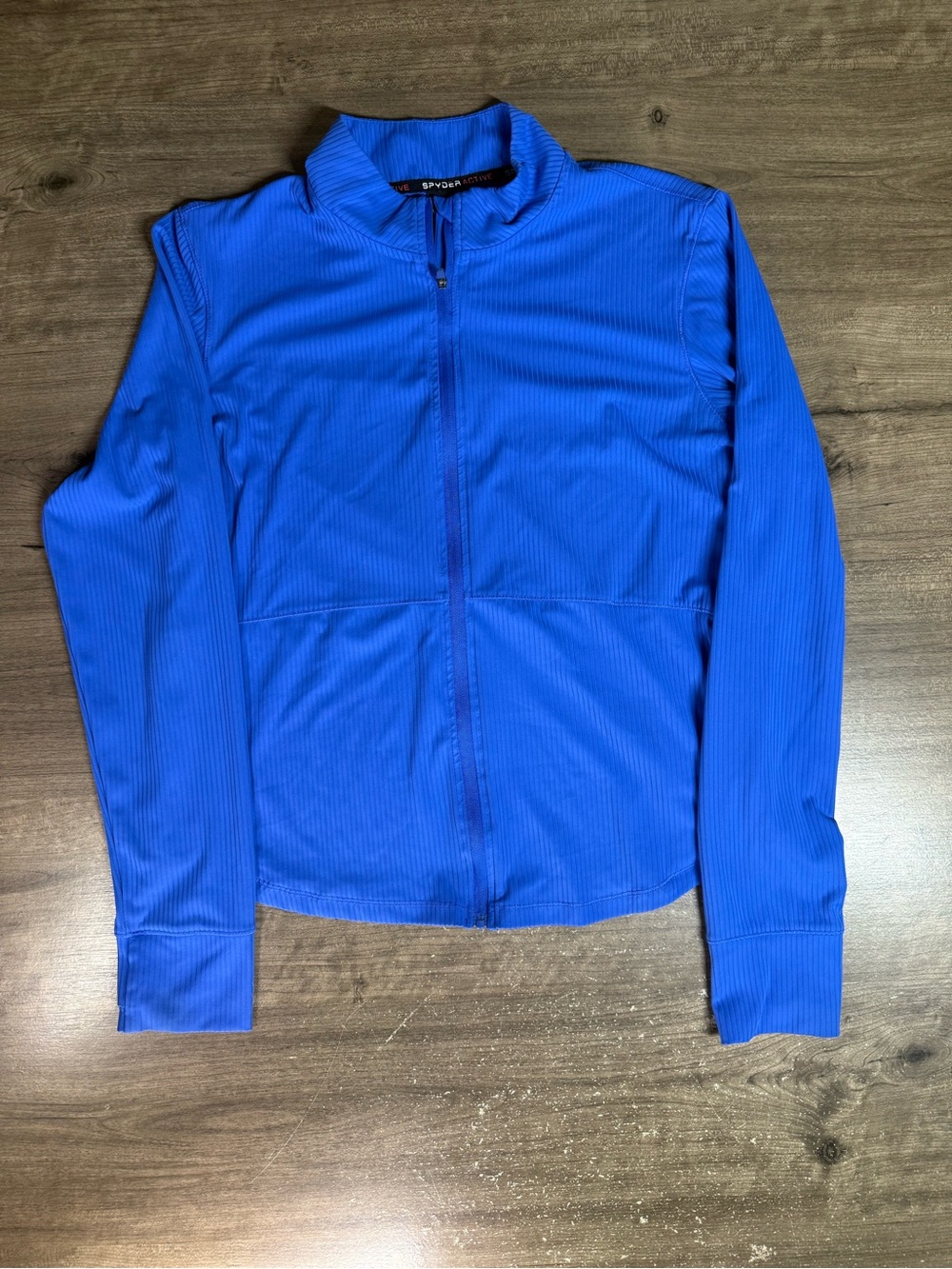 Spyder Active Womens M Blue Ribbed Full Zip Athletic Jacket Stretch Performance
